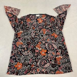 J.JILL WOMENS PAISLE TUNIC/TOP BOGO FLOUNCE RUFFLE SLEEVE /NWOT